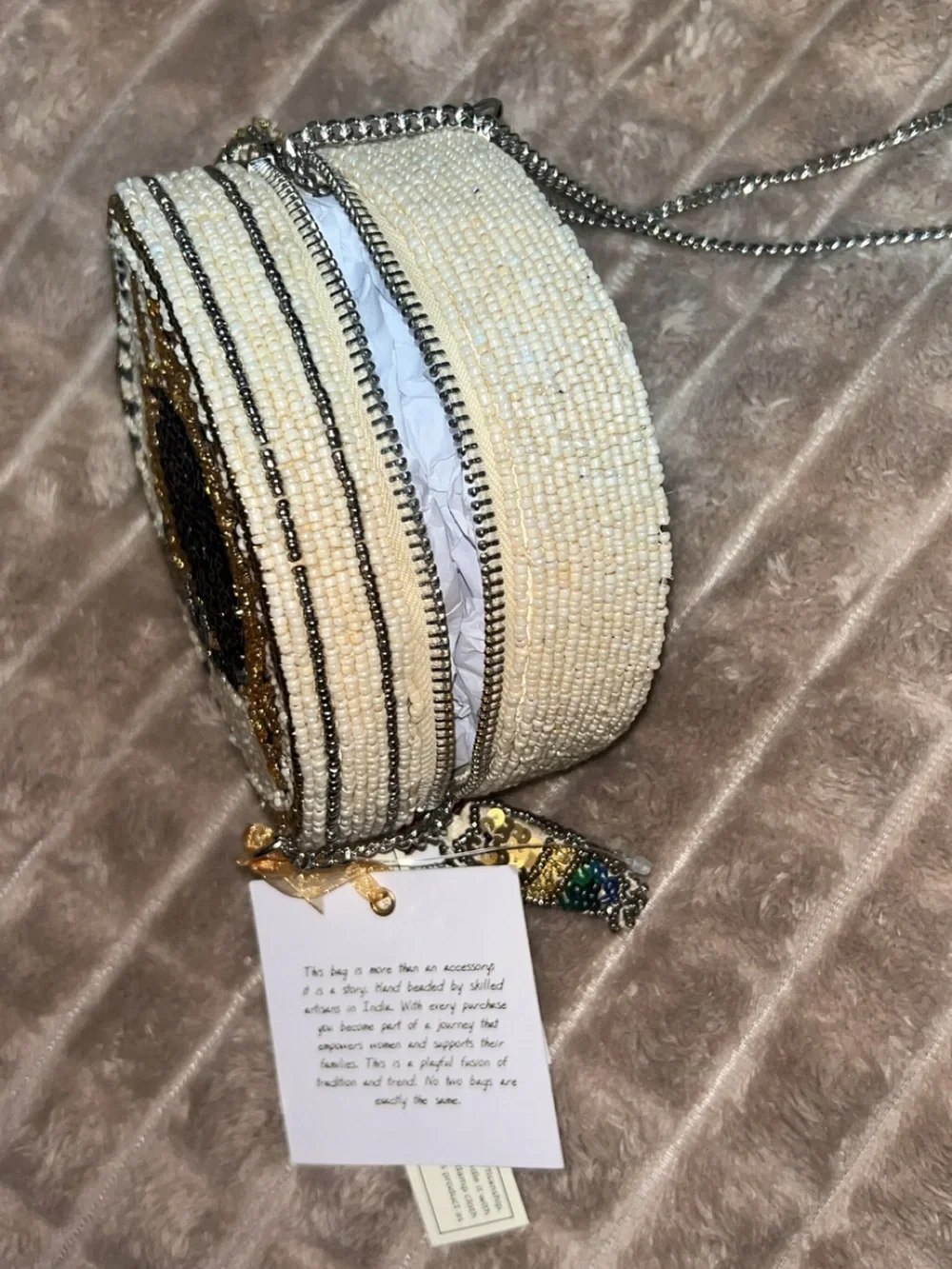 NWT from India to you - Beaded Caviar Novelty bag with gold chain strap